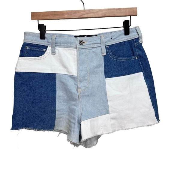 Hollister Ultra High Rise Mom Short Size 29 Colour block Patchwork Denim - Picture 1 of 6